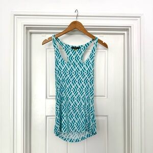 Teal Geometric Tank Top with Back Cutout